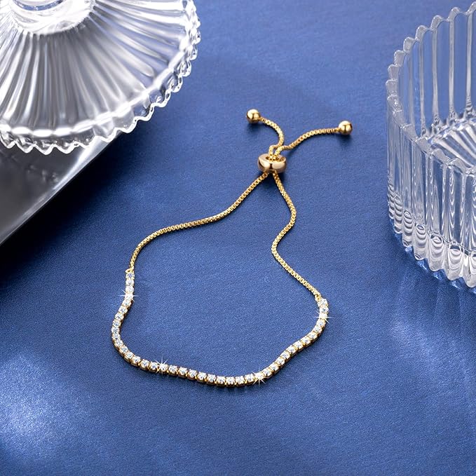 Pulsera de tenis para mujer con circonita cúbica, ajustable