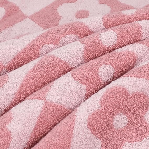 Toallas de baño de lujo de 2 piezas con estampado floral a cuadros, toallas rosas para mujeres y niñas.