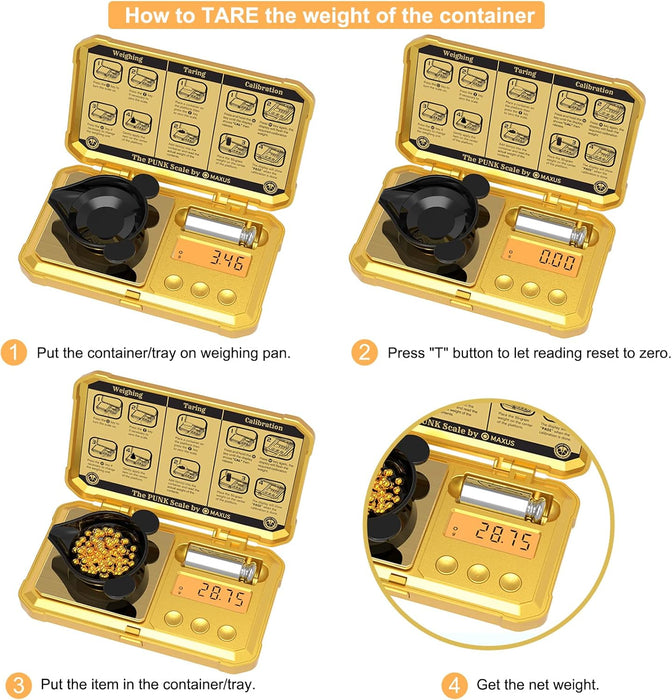 Minibáscula digital AMIR, báscula de bolsillo de 200 g/0,01 g, peso de calibración de 50 g