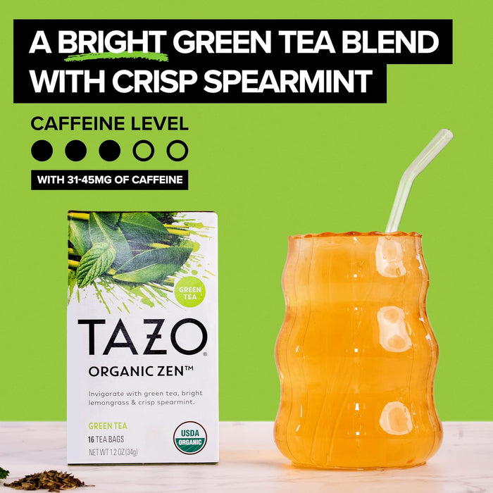 TAZO Té verde Zen orgánico, té con cafeína con hierba de limón refrescante 16 bolsas