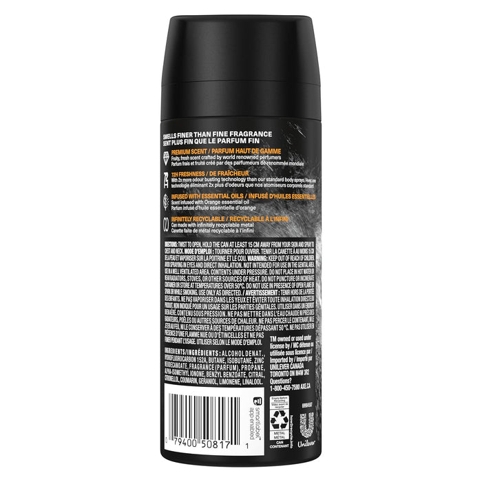 AXE Fine Fragrance Collection Aerosol corporal de alta calidad, vainilla negra con naranja + sándalo 4 oz