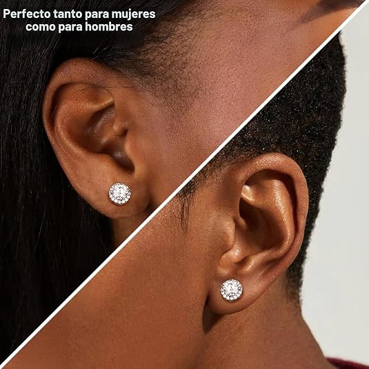 Aretes Magnéticos de Moissanita para Hombres: Chapado en Oro Blanco 18K