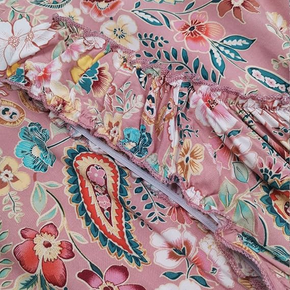 OSTOO Vestido largo maxi informal de estilo bohemio con estampado floral y volantes para mujer