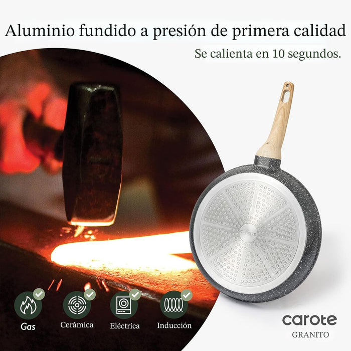 CAROTE Sartén antiadherente para saltear y freír de granito sin adherencia de 8"