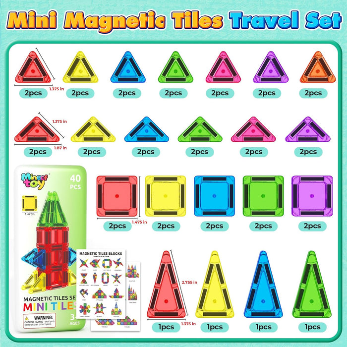 40 mini bloques magnéticos, juguetes esenciales de viaje para niños pequeños con estuche