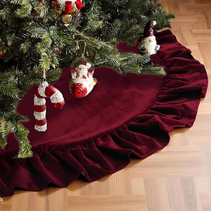 Falda para árbol de Navidad de terciopelo rojo, para decoración del hogar