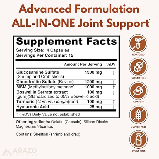 Arazo Nutrition Glucosamina Condroitina Cúrcuma MSM Boswellia