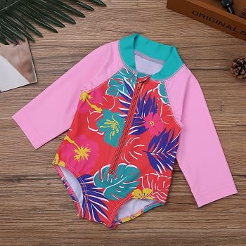 Traje de baño de una pieza para bebé niña, manga larga, con protección solar