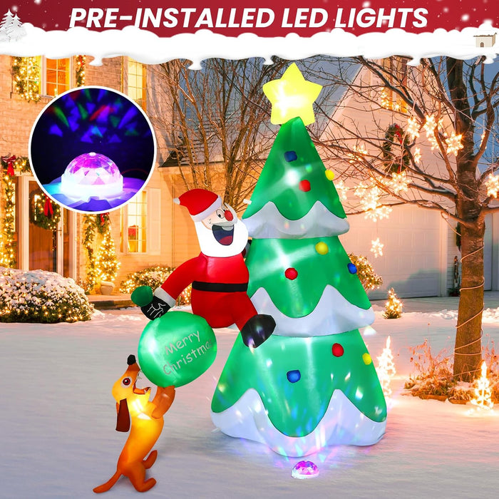 Árbol de Navidad inflable Alupssuc de 2,13 m con decoración de Papá Noel y perro