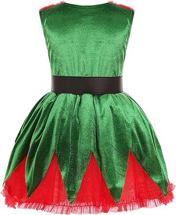 Disfraz de elfo para niña, vestido de elfo de Navidad