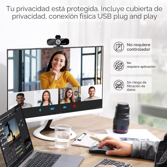 Gohero Cámara web de video Full HD 1080P, cancelación de ruido, cubierta de privacidad