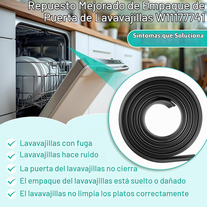Junta de puerta para lavavajillas W11177741 mejorada, compatible con lavavajillas Whirlpool, Maytag y Kenmore