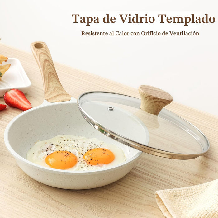 SENSARTE Sartén antiadherente de cerámica con tapa, sartén para tortilla