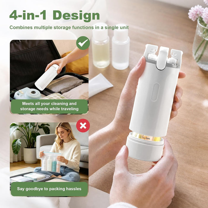 Dispensador de viaje 4 en 1, botellas de champú y acondicionador de viaje recargables a prueba de fugas