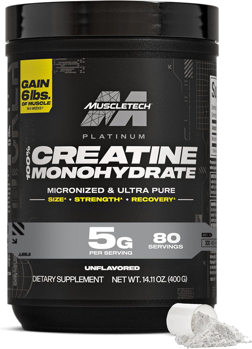 MuscleTech Platinum - Monohidrato de creatina en polvo, micronizada para recuperación muscular