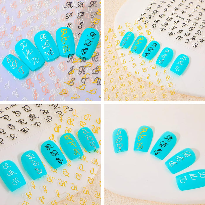 4 hojas de Calcomanías de uñas con letras retro