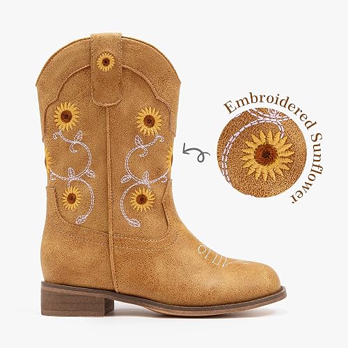 Botas vaqueras para niñas con bordado floral, estilo western, para niñas
