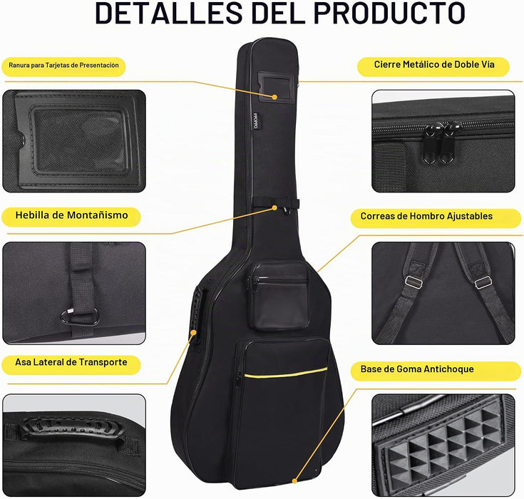 Bolsa de guitarra acústica de 40/41/42 pulgadas, tela Oxford con acolchado de 0.35 pulgadas de grosor