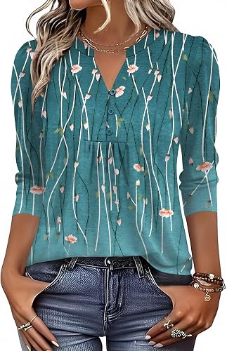 IECCP Camisetas de manga tres cuartos para mujer , estilo Henley elegante e informal