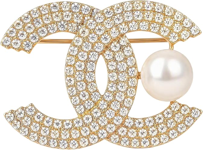 Broche decorativo de perlas de diamantes de imitación de lujo dorado para mujer