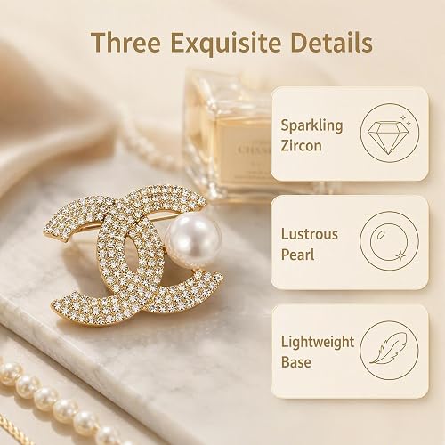 Broche decorativo de perlas de diamantes de imitación de lujo dorado para mujer