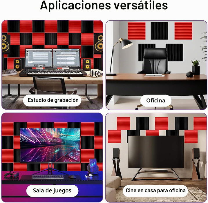 Paquete de 52 paneles de espuma acústica, de 1 x 12 x 12 pulgadas