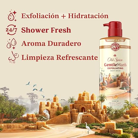 Old Spice Gentleman's Blend Gel de ducha exfoliante para hombre, azúcar moreno y manteca de cacao, 532 ml (18 fl oz)