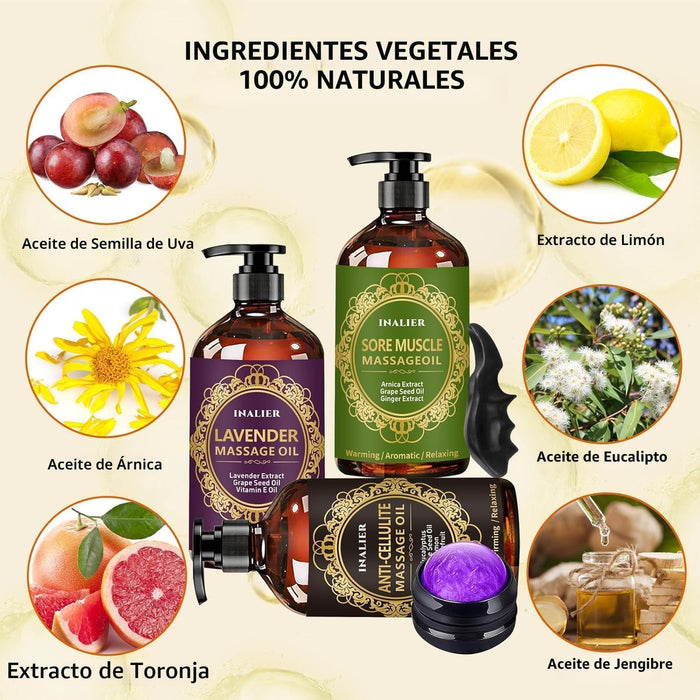 Aceite de masaje para terapia de masaje, paquete de 3 aceites de masaje para celuliti