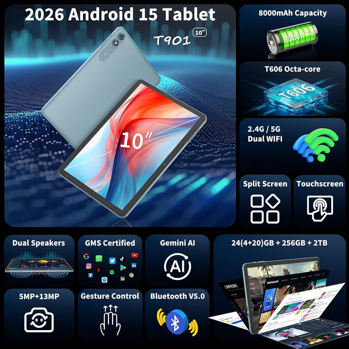 Tablet Android 15 de 10 pulgadas, tableta 2026 con teclado