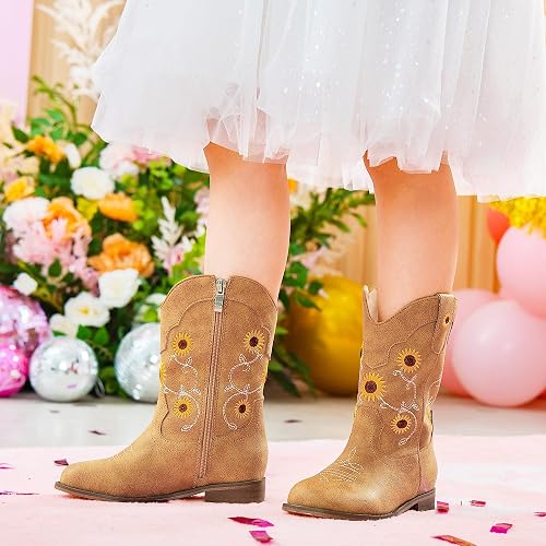 Botas vaqueras para niñas con bordado floral, estilo western, para niñas