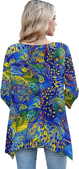 AKEWEI Blusas tipo túnica de manga 3/4 para mujer ajuste holgado
