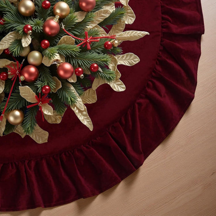 Falda para árbol de Navidad de terciopelo rojo, para decoración del hogar