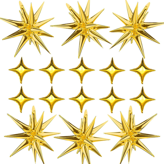 Kit de Globos de Papel Aluminio con Estrella Dorada - Paquete de 6 Globos de Cono y Punta de Explosión