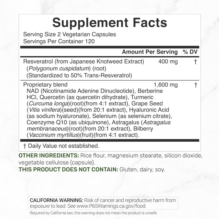 Complejo de resveratrol 2,000 mg, 240 cápsulas vegetales