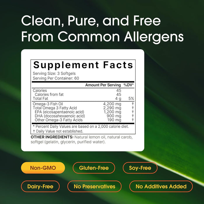 Aceite de pescado Omega 3 de 4,200 mg, 180 cápsulas