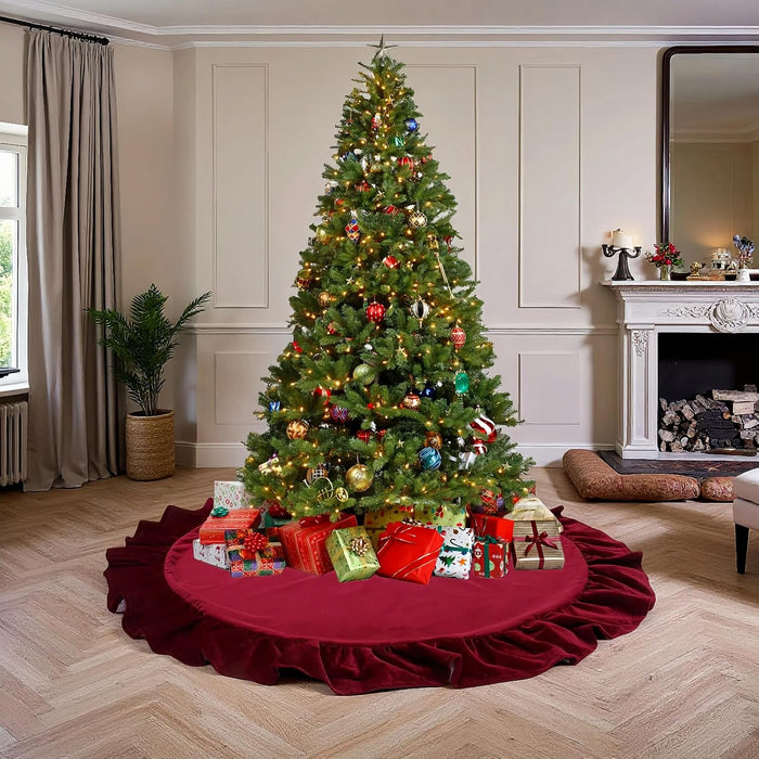 Falda para árbol de Navidad de terciopelo rojo, para decoración del hogar