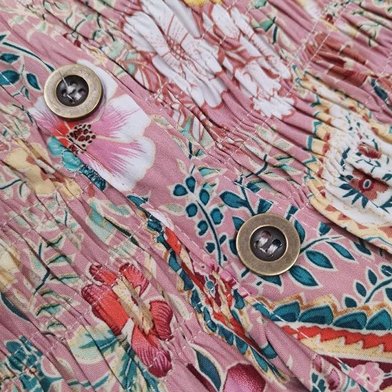 OSTOO Vestido largo maxi informal de estilo bohemio con estampado floral y volantes para mujer