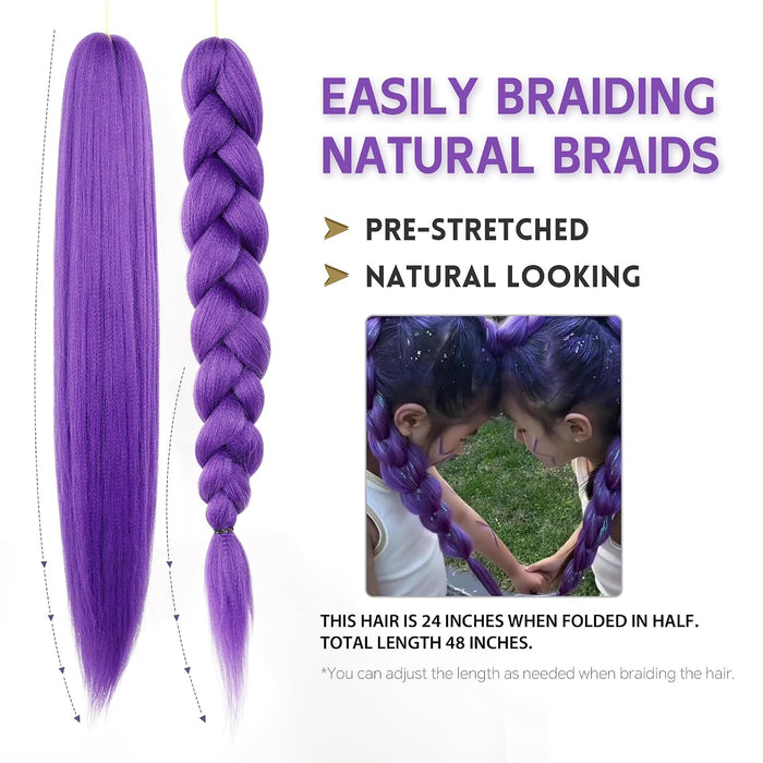 Extensiones de cabello morado de 24 pulgadas de largo para trenzas