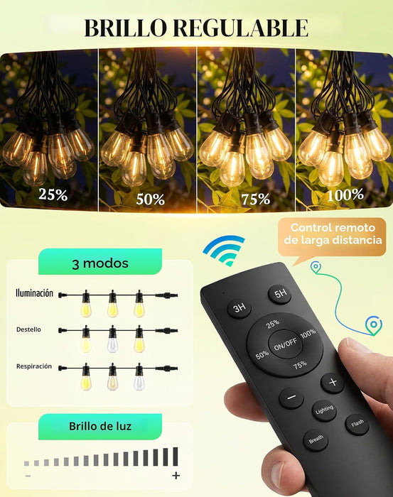 Tira de luces LED para patio al aire libre, impermeable, con control remoto, luz colgante exterior S14