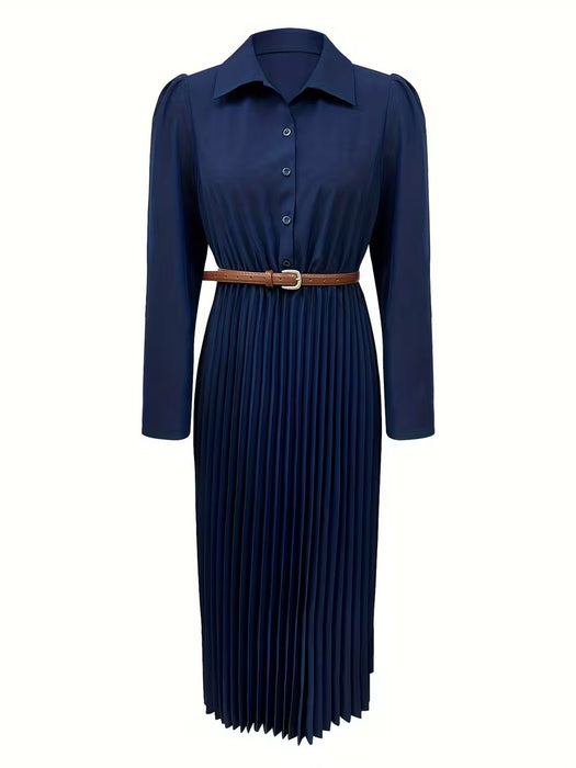 Vestido elegante de moda versátil con volantes y cinturón para mujer