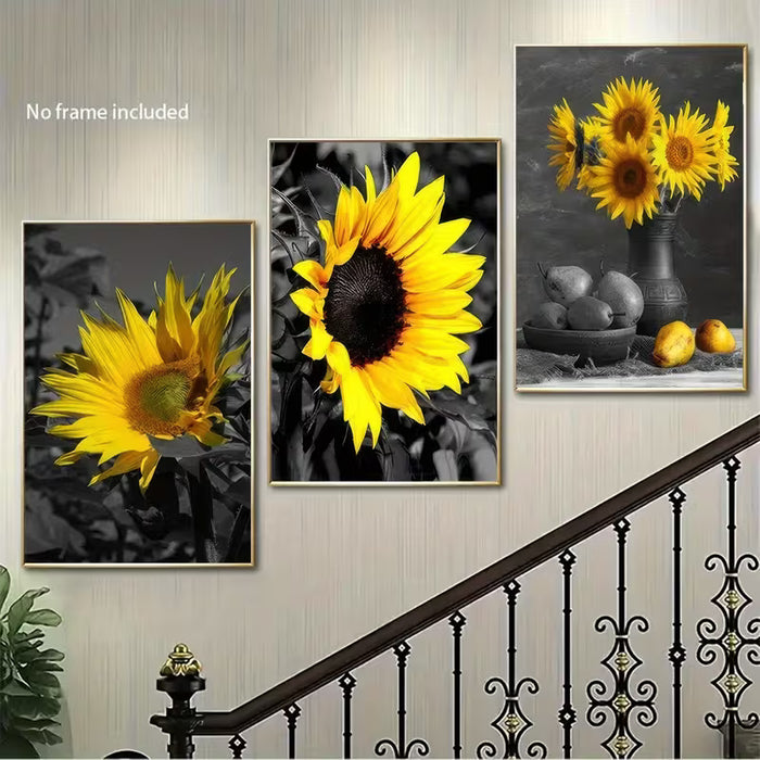 Set de 3 piezas de Arte de pared de girasoles estilo rústico 2D plano 25*30cm sin marco