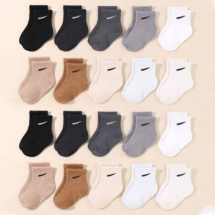 10 pares de calcetines de media caña casuales de color liso para niños