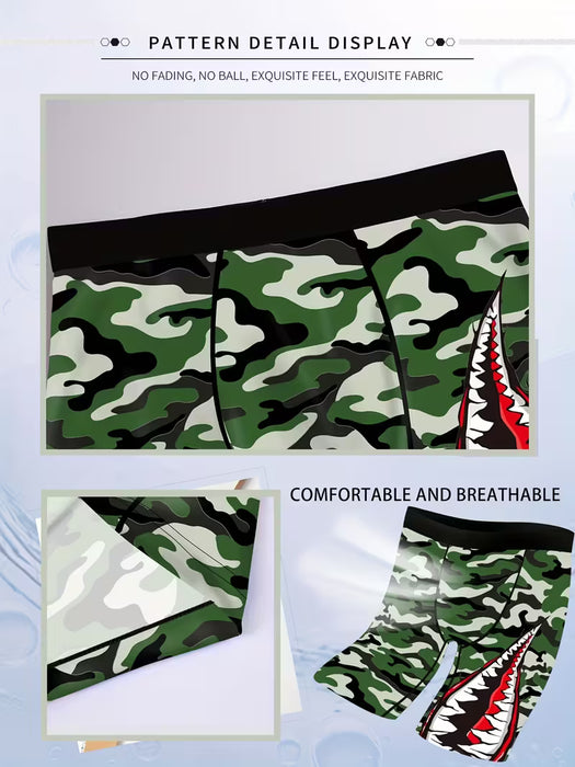 SHEIN Conjunto de 4 bóxers originales para hombre, con estampado de camuflaje, cintura elástica