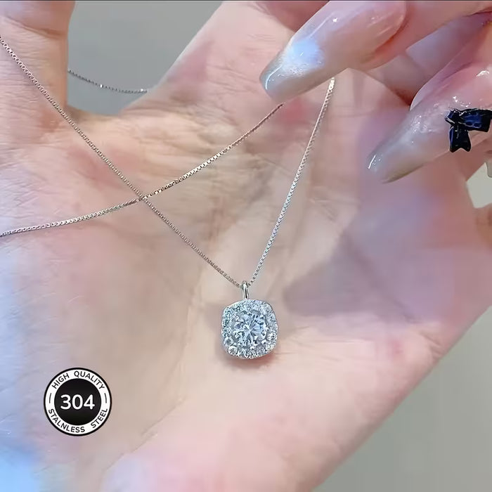 Conjunto de 4pcs de collar, aretes y anillo de circonita plateada para damas