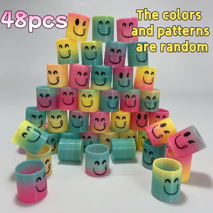 48 Mini Círculos Coloridos Divertidos y Expresivos, Anillos Elásticos, Juguetes de Resorte Arcoíris
