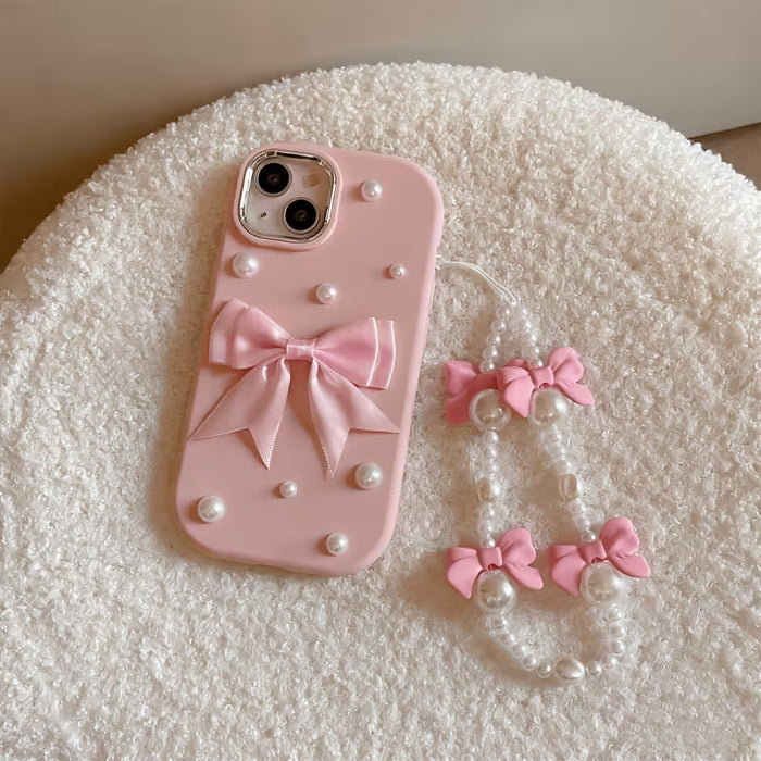 Funda para teléfono: Funda de lujo ligero con perla y lazo con cadena, para iPhone 11