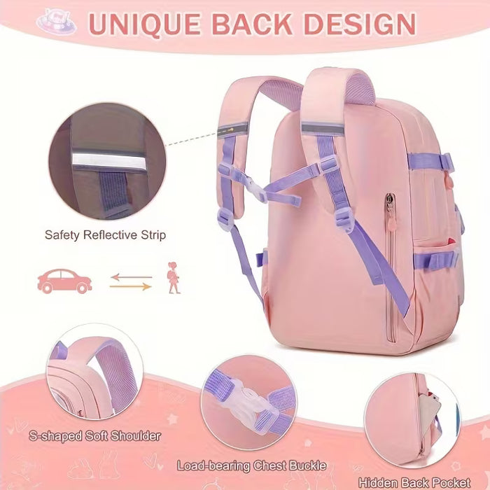 Conjunto de tres piezas para niñas, incluye una mochila con un lonchera y un estuche