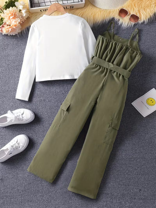 Conjunto de 2pcs camiseta versátil y un mono para actividades casuales
