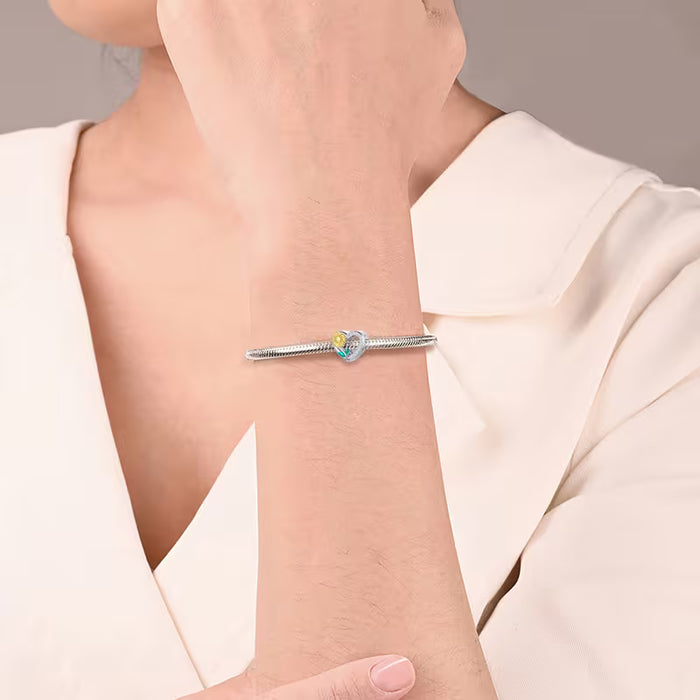 Dije de girasol en forma de corazón de plata de ley , apto para pulseras