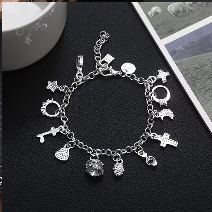 Joyería multi-elemento para mujer con pulsera de estilo fácil, colgante plateado